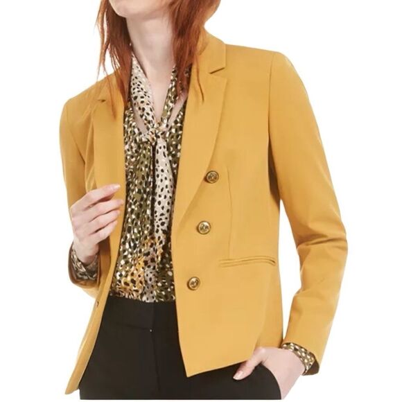bar III Faux Double Breasted Blazer Mustard Yellow Size Small - Picture 1 of 16